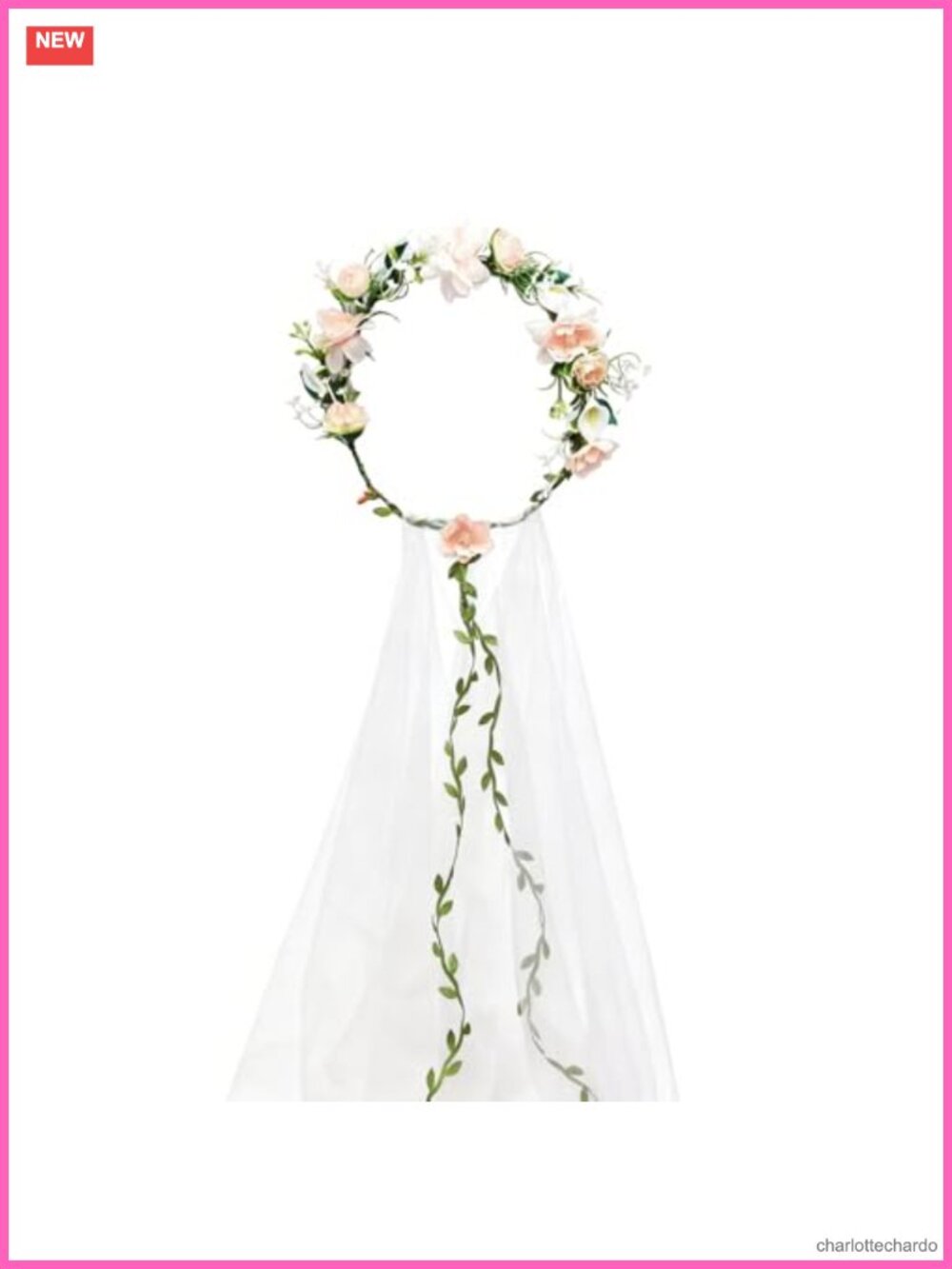 Handmade Polyester Flower Crown Headband with Bridal Veil Adjustable Hair